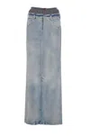 Maison Margiela Light Blue Long Skirt With Front Slit And Five Pocket Design In Denim Woman In Blue