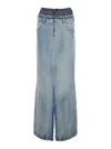 Maison Margiela Light Blue Long Skirt With Front Slit And Five Pocket Design In Denim Woman In Blue