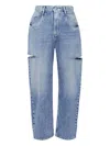 Maison Margiela Light Blue Denim Distressed Straight Leg Jeans With Cut-out In Blue