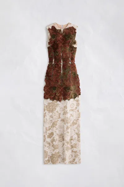 Maison Margiela Slashed Velvet Floral Maxi Dress Woman Bordeaux In Brown