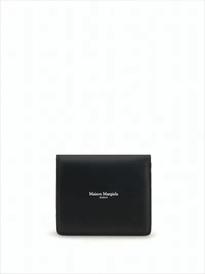 Maison Margiela Sleek Calf Leather Bi-fold Wallet With Zippered Coin Compartment In Black