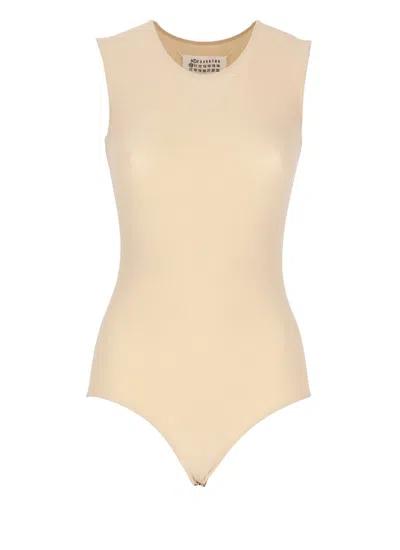 Maison Margiela Sleek Sleeveless Body With Stud Button Fastening In Neutrals