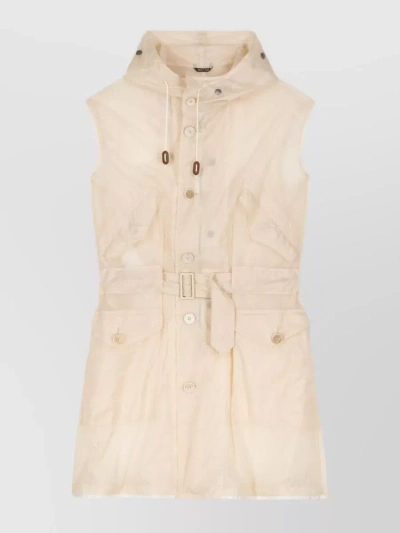 Maison Margiela Sleeveless Belted Hooded Trench Coat In Beige