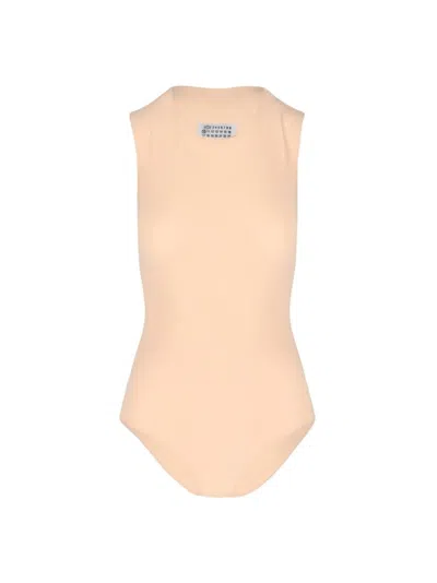 Maison Margiela Sleeveless Bodysuit With Round Neckline And Seamless Finish In Orange