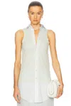 Maison Margiela Sleeveless Button Up Top In Pale Green  Light Green  & White
