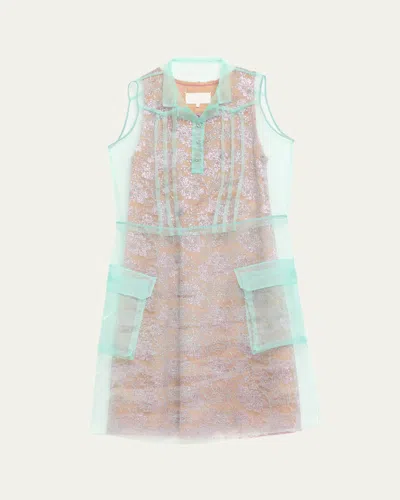 Maison Margiela Sleeveless Metallic Lace Layered Shirtdress In Pink