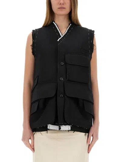 Maison Margiela Cargo V-neck Vest In Grey