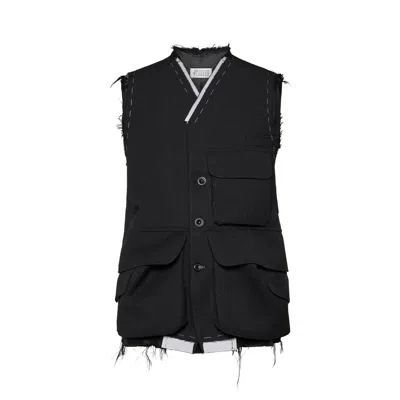 Maison Margiela Sleeveless Wool Jacket Man Grey Melange In Black