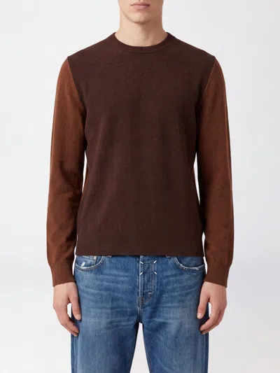 Maison Margiela Slim Fit Pure Wool Crew Neck Sweater With Long Sleeves In Brown