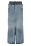 Maison Margiela Light Blue Long Skirt With Front Slit And Five Pocket Design In Denim Woman In Blue