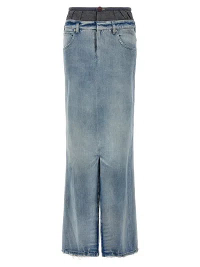 Maison Margiela Slits Denim Skirt In Blue