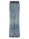 Maison Margiela Light Blue Long Skirt With Front Slit And Five Pocket Design In Denim Woman In Multicolor
