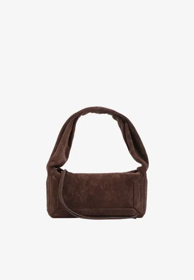 Maison Margiela Small Box East-west Suede Shoulder Bag In Dark Brown