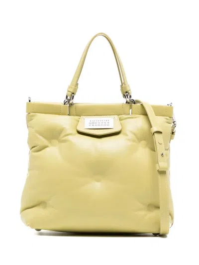 Maison Margiela Logo-patch Quilted Tote Bag In Gelb