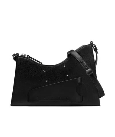 Maison Margiela Small Snatched Leather Shoulder Bag In Black
