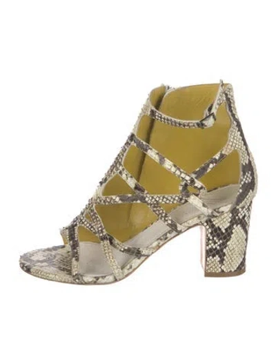 Pre-owned Maison Margiela Snakeskin Animal Print Lace-up Boots In Neutral