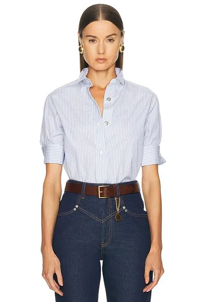 Maison Margiela Snapped Button Short Sleeve Shirt In White Blue Stripes