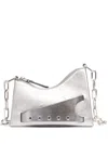 Maison Margiela Micro Snatched Hobo Leather Bag In Silver