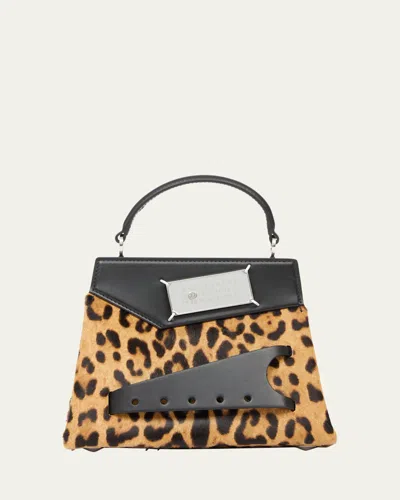 Maison Margiela Snatched Small Leopard Calf Hair Crossbody Bag In Leopard Black