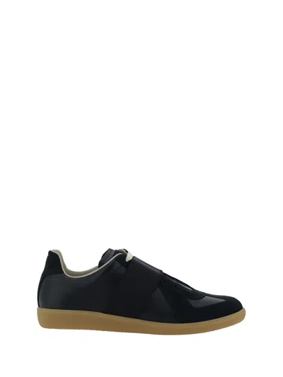 Maison Margiela Sneakers Replica In Leather And Suede In Black/black