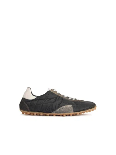 MAISON MARGIELA SNEAKERS IN QUILTED FABRIC AND DARK GREEN SUEDE