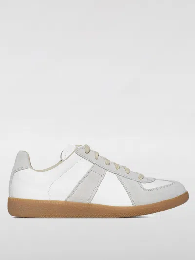 Maison Margiela Low-top Leather Sneakers With Contrasting Details In White
