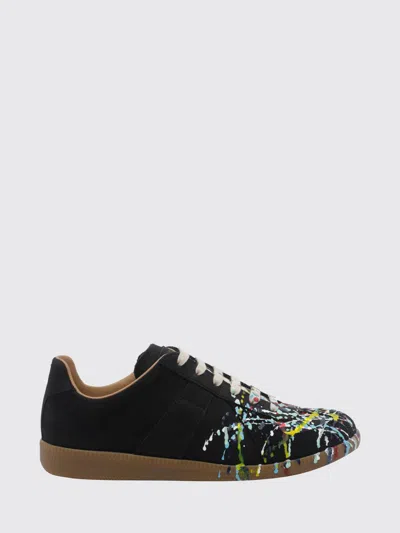 Maison Margiela Replica Leather Sneakers With Paint Splatters In Black