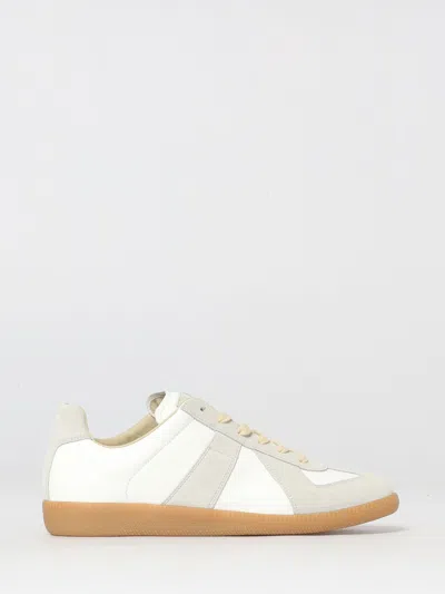 Maison Margiela Low-top Leather Sneakers With Contrasting Details In White