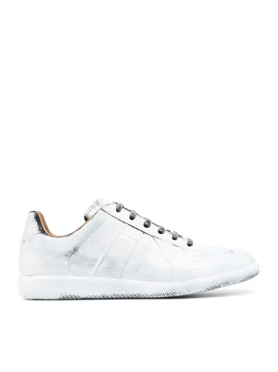 Maison Margiela Replica White Paint Sneakers In Grey