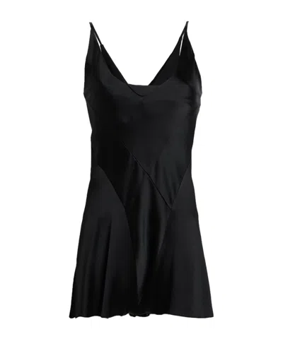 Maison Margiela Solid Sleeveless V-neck Satin Bodysuit In Black