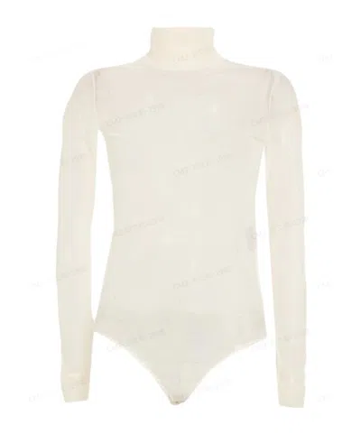 Maison Margiela Solidcolor Chiffon Longsleeve Bodysuit, In Camel