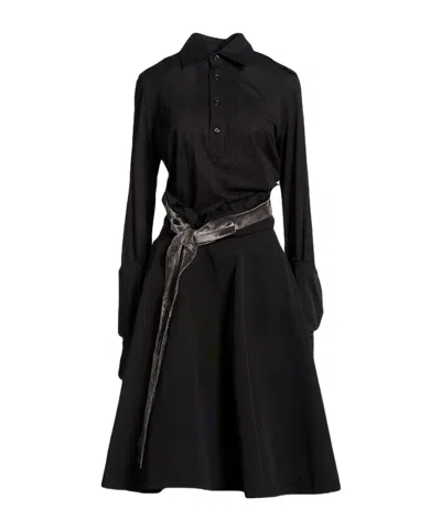 Maison Margiela Solidcolor Lapel Shirt Dress In Black
