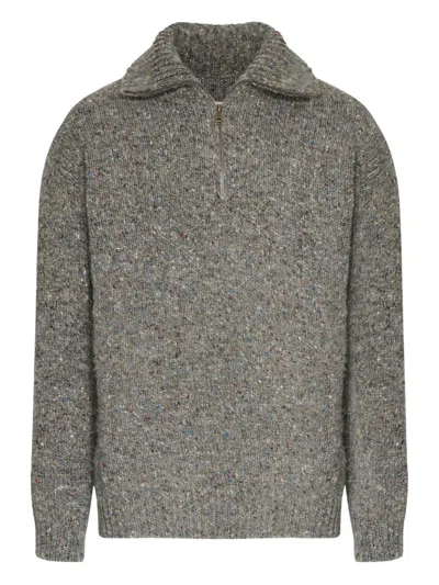 Maison Margiela Speckled Half-zip Sweater In Gray