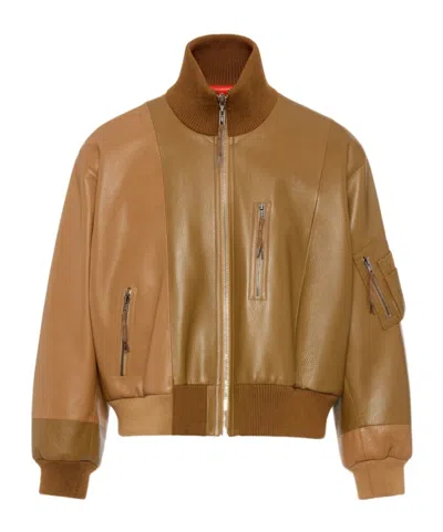 Maison Margiela Tan Spliced Leather Bomber Jacket In Multi