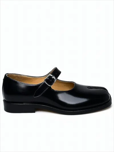 Maison Margiela Split-toe Black Calfskin Loafers With Adjustable Strap