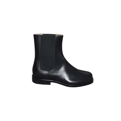 Maison Margiela Split-toe Black Leather Boots With Elastic Side Panels