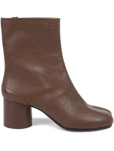 Maison Margiela Distinctive Split-toe Brown Leather Ankle Boots In Animal Print