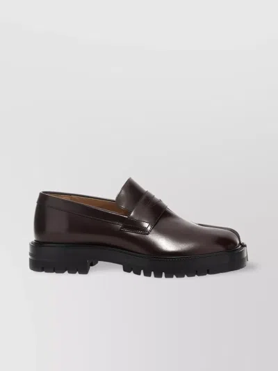 Maison Margiela Split-toe Chunky Sole Loafers With Penny Strap In Braun