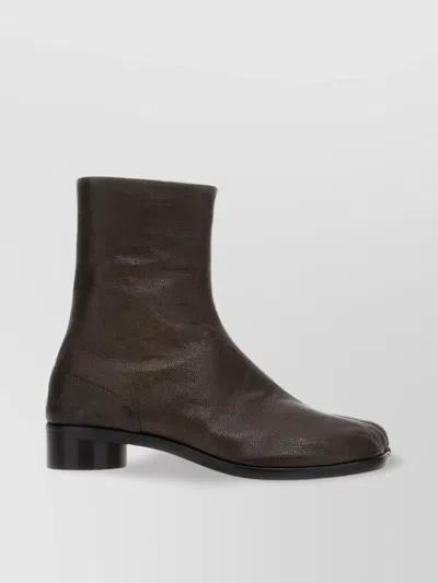 Maison Margiela Black Leather Tabi Ankle Boots In Brown