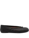 Maison Margiela Black Leather Flats With Unique Split Toe And Bow Accent In Black
