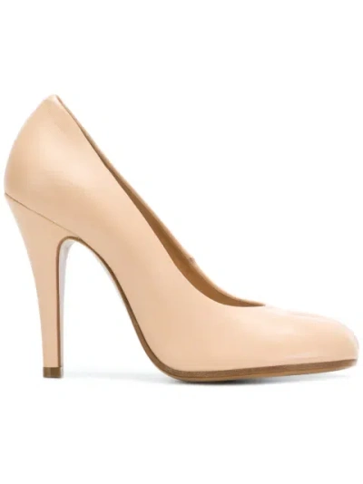 Maison Margiela 100mm Tabi Stiletto Leather Pumps In Beige