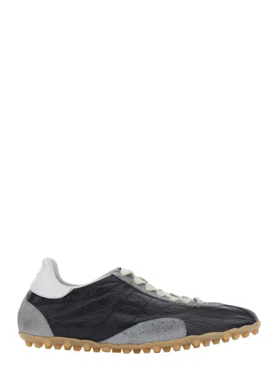 Maison Margiela Sprinters Black Sneaker With Insert Design And Notched Sole In Leather Woman