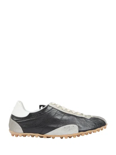 Maison Margiela Sprinters Black Sneaker With Insert Design And Notched Sole In Leather Woman