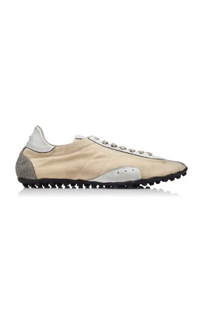 Maison Margiela Leather Lace-up Trainers Featuring Suede Accents In White