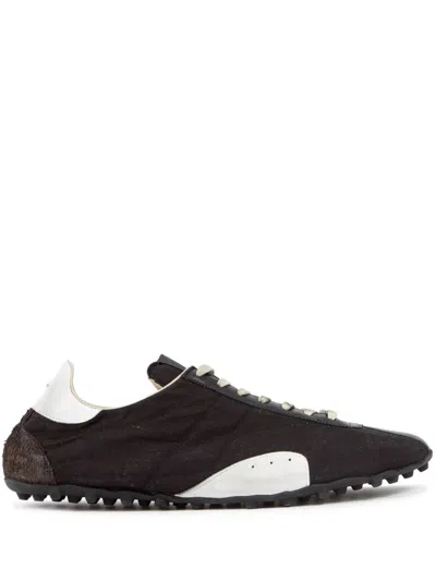 Maison Margiela Sprinters Branded Canvas And Suede Low-top Trainers In Black