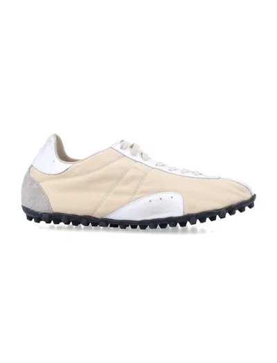 Maison Margiela Leather Lace-up Trainers Featuring Suede Accents In White