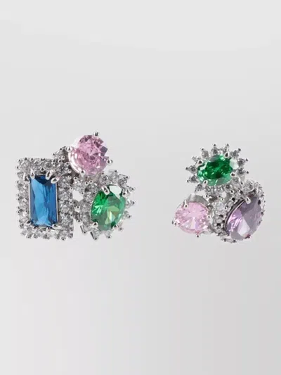 Maison Margiela Square Gemstone Cluster Stud Earrings In Metallic