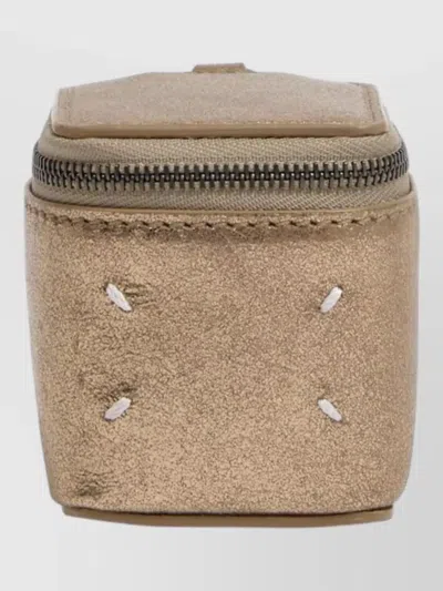 Maison Margiela Square Leather Keyring Chain Strap In Brown