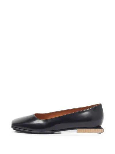 Pre-owned Maison Margiela Square-toe Leather Ballet Flats In Black
