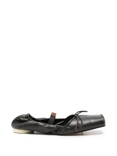 Pre-owned Maison Margiela Square-toe Leather Ballet Flats In Black